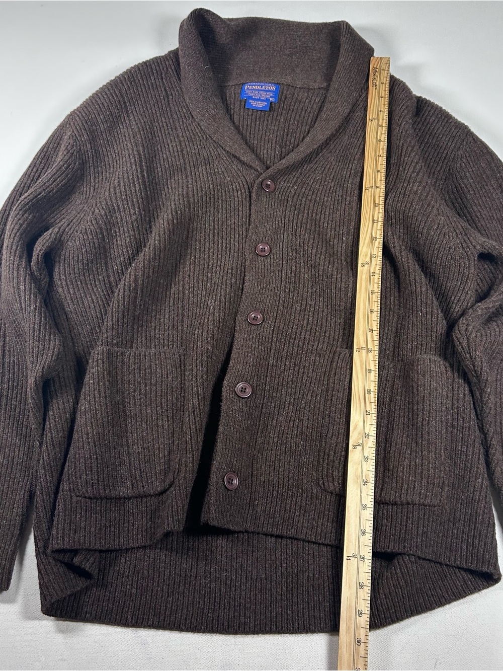Pendleton Cable Knit Wool Cardigan Sweater Shawl Mens XL Brown NEW Shetland Wool - Picture 3 of 7